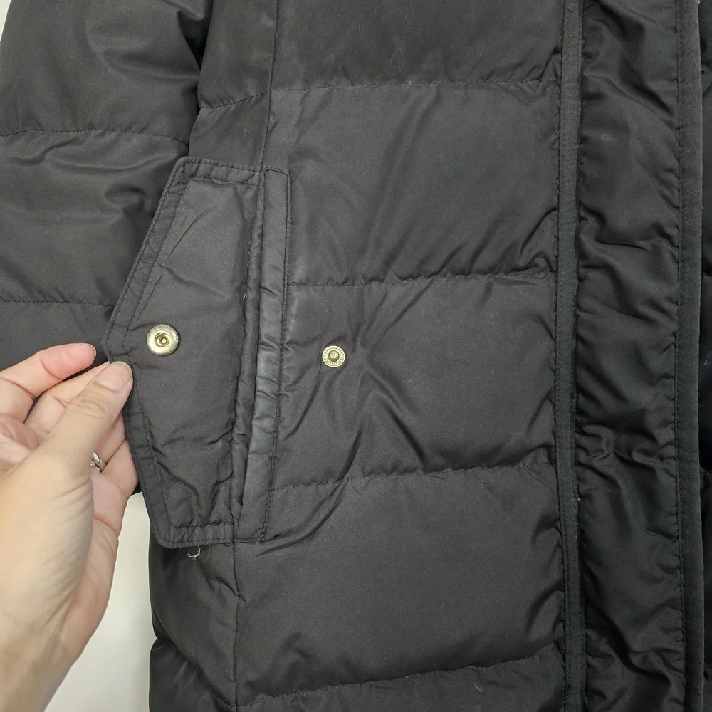 J. Crew Hooded Puffer Coat in black Down Waterfowl Feathers Winter Outdoor